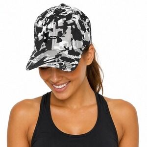 Under Armour Camo Baseball Cap Black White Grey Adjustable Hat  Sporty Gym 30-13